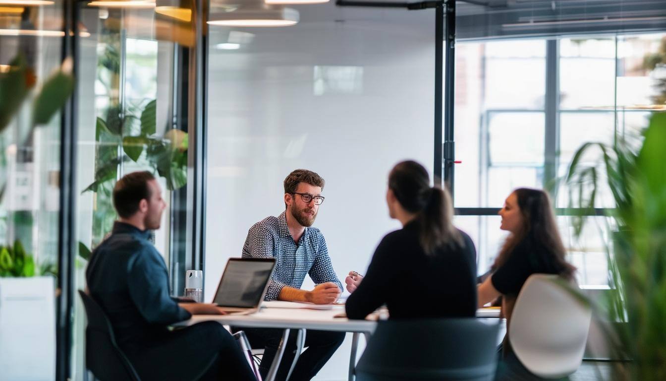 client meeting in a casual, modern tech office-1 client meeting in a casual, modern tech office-1